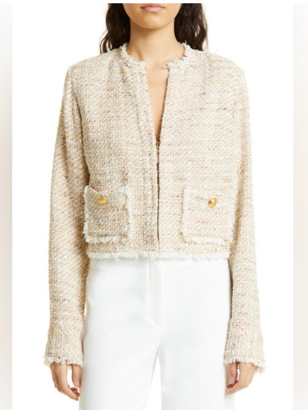 Ramy Brook Diaz Tweed Fringe Trim Blazer Jacket Size 4